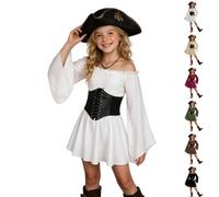 Costume da pirata rinascimentale medievale, per bambine, per Halloween | Maniche lunghe a campana con spalle scoperte e cintura a corsetto, mini abiti a trapezio, per la Giornata mondiale del libro