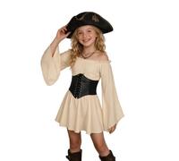 Costume da pirata rinascimentale medievale, per bambine, per Halloween | Maniche lunghe a campana con spalle scoperte e cintura a corsetto, mini abiti a trapezio, per la Giornata mondiale del libro