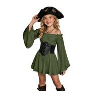 Costume da pirata rinascimentale medievale, per bambine, per Halloween | Maniche lunghe a campana con spalle scoperte e cintura a corsetto, mini abiti a trapezio, per la Giornata mondiale del libro