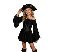 Costume da pirata rinascimentale medievale, per bambine, per Halloween | Maniche lunghe a campana con spalle scoperte e cintura a corsetto, mini abiti a trapezio, per la Giornata mondiale del libro