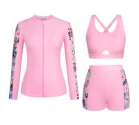 Costume da Piscina Bambina, Costume da Bagno Rash Guard a Maniche Lunghe per Ragazze, Tre Pezzi, con Pantaloncini da Ragazzo per Sole e Comfort