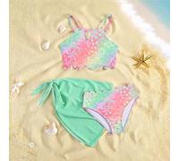 Costume da Piscina Bambina, Elegante Costume da Bagno da Bambina in Tre Pezzi, Comodo Bikini da Spiaggia con Parte Superiore e Inferiore Anti-Rash