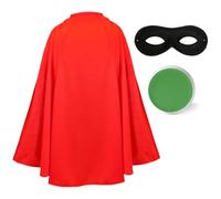 Costume da pisello cattivo per bambini, mantello rosso, maschera per gli occhi nera su elastico, vernice verde per il viso - costume per ragazzi e ragazze per bambini Supercriminali Scuola Giornata