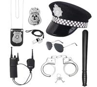 Costume da polizia per bambini, 8 pezzi di manette per bambini, set di occhiali da sole, distintivo, walkie-talkie, fischietto detective Swat gioco di ruolo, accessorio per Halloween, feste