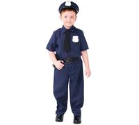 Costume da polizia per bambini: costume da polizia, costume da polizia, 6 pezzi, con camicia, cappello, cintura, pipe, documenti, manette 2-14 anni, 03-blu, 5-7 Jahre
