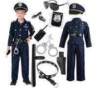 Costume da polizia, per bambini, ragazzi, ragazze, carnevale, Halloween, poliziotto, set da 11 pezzi, accessori per la polizia, inclusi cappello, cintura, walkie-talkie, pipa, manette, bacchetta