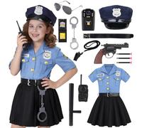 Costume da Poliziotta per Bambina - Set Completo 11 Pezzi con Vestito, Ricetrasmittente & Accessori Realistici - Travestimento Gioco di Ruolo 3-10 Anni per Carnevale Halloween Festa a Tema 130CM L