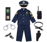 Costume da poliziotto per bambini, con accessori, blu marino, taglia S | Tessuto morbido e traspirante, kit di accessori completo, ottimo per i giochi di ruolo di Halloween