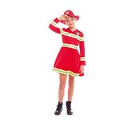 Costume da pompiere, da bambina, con cappello, taglie per bambini da 3 a 12 anni: 3 - 4 anni; costume di carnevale, per bambina, per insegne, uniforme rossa, spettacoli teatrali, spettacoli teatrali,