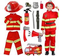 Costume da Pompiere per Bambini, 12pcs Giochi di Ruolo, Costumi di Halloween, Giocattolo 6-8 Anni per Feste in Maschera, Esercitazioni Antincendio, Scuola e Casa (130cm)