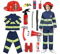 Costume da Pompiere per Bambini, 13pcs Giochi di Ruolo, Costumi di Halloween, Giocattolo 6-8 Anni per Feste in Maschera, Esercitazioni Antincendio, Scuola e Casa (130 cm)