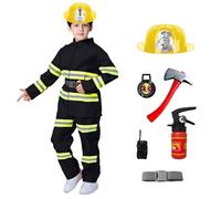Costume da Pompiere per Bambini Costume Pompiere Bambino 8 Pcs Set Completo con Giacca Pantaloni e Cintura con Accessori di Pompieri Vestito Carnevale Halloween per Bambino (05 Yellow, 8-9 Years)
