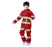 Costume da Pompiere per Bambini Set Completo con Giacca Pantaloni e Cintura Vestito da Vigile del Fuoco Bambino con Strisce Riflettenti per Carnevale Halloween Feste 3-10 Anni (Red, 9-10 Years)