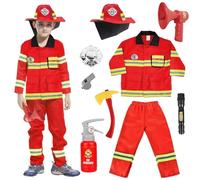 Costume da Pompiere per Bambini, Set Pompiere Bambino, Costume da Vigile del Fuoco per Bambini, Capo dei Pompieri Cosplay Gioco di Ruolo Accessori per Giocattoli per Carnevale 5 6 7 8 Anni