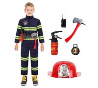 Costume da pompiere per travestimento da pompiere, costume da pompiere, costume da pompiere, gioco di ruolo, abbigliamento travestimento, giocattolo da vigile del fuoco con estintore per bambini