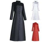 Costume da Prete Donna Vendita, Tonaca Prete Abito Talare Donna Lungo Robe con Bottoni Liturgico Paramenti Vestito Pulpito Clero Sacerdote Trench Coat con Collo Alta Robe di Rinascimentale Costume