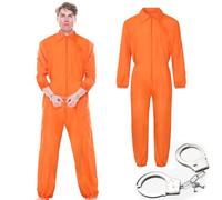 Costume da prigione arancione, costume da prigione + manette, costume da detenuto da uomo e da donna, costume da cosplay criminale, prigioniero, detenuto per carnevale, Halloween (XL)