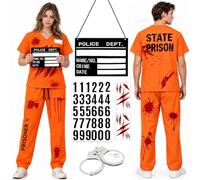 Costume da prigione, da donna, arancione | Costume da prigioniero, con parte superiore e pantaloni, colore arancione, per adulti, per Halloween, cosplay, carnevale