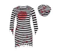 Costume da Prigioniera per Donna Vestiti Carcerata Donna Costume da Detenuto Ladro di Carneval Halloween Abito a Strisce Costumi da Carcerata per Adulti Bianco/Nero Completo Adulto (A, XL)