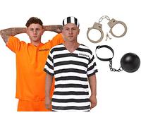 Costume da prigioniere per adulti - Costume da uomo e donna condannato - top a righe bianche e nere, pantaloni e cappello abbinati, con palla e catena, vestito da TV e film unisex (XXLARGE)