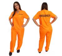 Costume da prigioniero da detenuto, da donna, taglia L, con maglietta e pantaloni con scritta "Prisoner", per Halloween, poliziotti e ladri, travestimento da detenuto in prigione, addio al nubilato