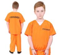 Costume da prigioniero per bambini - XL - top arancione con testo del prigioniero e pantaloni abbinati, per ragazzi e ragazze bambini poliziotti e ladri scuola libro settimana mondiale del libro