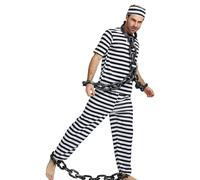 Costume Da Prigioniero Per Uomo | Costume Criminale a Righe Bianche e Nere - Tuta Traspirante Per Halloween Natale Feste In Coppia E Cosplay Medievale