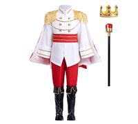 Costume da principe affascinante da ragazzo, costume da racconti per bambini, Royal Cenerentola, abbigliamento piccolo principe con corona re + scettro cappotto Cosplay Halloween Carnevale Compleanno