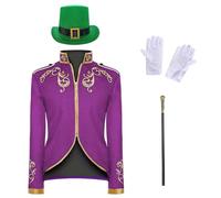 Costume da principe da uomo, 4 pezzi, con ricamo, cappello e guanti e scettro, giacca steampunk, stile medievale, gonna da passeggio, costume da principe reale