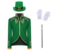 Costume da principe da uomo, 4 pezzi, con ricamo, cappello e guanti e scettro, giacca steampunk, stile medievale, gonna da passeggio, costume da principe reale