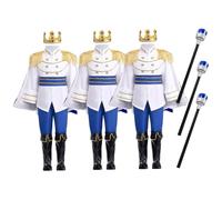 Costume da Principe per Bambini, Tunica a Maniche Lunghe, Costume da Principe Azzurro per Bambini, con Corona e Bastone, Set Completo per Cosplay, Feste in Maschera, Giochi di Ruolo, 130 cm. Cost