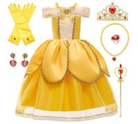Costume da principessa, bellissimo vestito della bella e della bestia, con corona principessa, collana per bambini, compleanno, festa di Natale, festa di carnevale, cosplay, vestito, 130