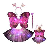 Costume da principessa delle fate | Le ragazze illuminano il costume da fata per Halloween - Include la bacchetta delle di fata della farfalla della gonna del LED e la fascia per la festa