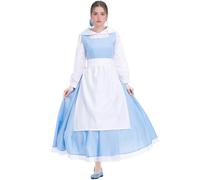 Costume da principessa di bellezza, per cosplay, abito da cameriera francese con grembiule, per Halloween (bianco, blu, XL)