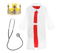 Costume da principessa Dr Princess, taglia M, vestito rosso con colletto bianco, cappotto da laboratorio bianco, corona in plastica e stetoscopio finto, costume per bambini per la Giornata mondiale