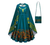 Costume da principessa Merida per bambini, deluxe da principessa coraggiosa, abito medievale con mantello e borsa, set per Natale e Halloween, vestito per la Giornata mondiale del libro