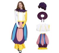 Costume da principessa Mrs Potts, da principessa, amica di bellezza, con teiera, per cosplay, con cappello, vestito per adulti, per Halloween, spettacoli teatrali (giallo + viola, S)