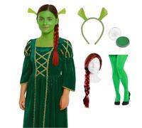 Costume da principessa orco per adulti, abito da principessa Fiona verde con orecchie da orco, parrucca intrecciata, collant verdi STD e pittura per il viso, perfetto per fiabe, film e divertimento di