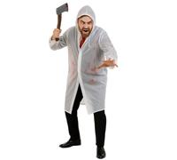 Costume da psicopatico da uomo, 5 pezzi, per Halloween, cappotto antipioggia trasparente, sangue finto, ascia finta, cravatta rossa e biglietto da visita, costume da serial killer per film