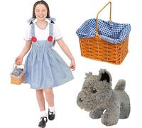 Costume da ragazza Kansas da bambina, vestito a quadretti blu, elastici per capelli abbinati, cestino a quadretti blu e peluche per cani, costume per bambini per la giornata mondiale del libro e la