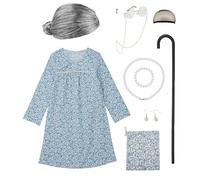 Costume da ragazza numero 100 del giorno della scuola Abito della nonna Halloween Cosplay Costume da vecchia signora per bambini (3 floreale, 9)