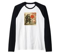 Costume da Rana Samurai Guerriero Giapponese Sumi-e Art Funny Maglia con Maniche Raglan