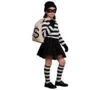 Costume da rapinatore per bambini, con maglietta, cappello a maglia, maschera per gli occhi, guanti, portafogli e calze al ginocchio, costumi di carnevale, costume da ladro per carnevale, cosplay