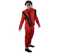 Costume da re del pop per adulti, taglia XL, giacca in pelle rossa e nera e pantaloni abbinati, costume da uomo e donna anni '80 con icona della musica pop spettrale