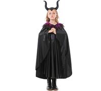 Costume da Regina Cattiva per ragazza,Costume da Malefica per ragazza con mantello di piume, abito senza maniche - Abito da in tulle lavorato a mano in tulle con fascia in corno, costume da mantello p