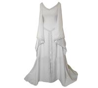 Costume da Regina Medievale Donna Vittoriano Abito da Sera Ricamo Gotico Rinascimentale Eleganti Vestito Bianco XL