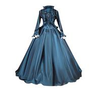 Costume da Regina Medievale Donna Vittoriano Anteriore in Pizzo Vintage Moda Con Fiocco Maniche Lunghe Abito da Sfera Gotico Vittoriano Bustle Dress