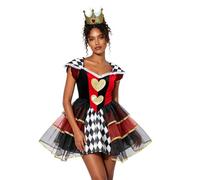 Costume da regina rossa e nera, da donna, per Halloween, Giornata Mondiale | Costume da gioco di Halloween, classico patchwork con stampa a rombi e applicazioni a forma di cuore