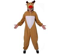 Costume da renna da adulto, tuta con cerniera e cappuccio con faccia da renna, costume intero natalizio da adulto, a tema Rudolph la renna aiutante di Babbo Natale, colore marrone (taglia: XL)