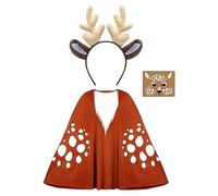 Costume da renna da donna - Costume di Natale cosplay cervo - Mantello da gioco di ruolo con orecchie, fascia, adesivo per il viso, costume da renna per feste a tema, riunioni di festa, fotografia di
